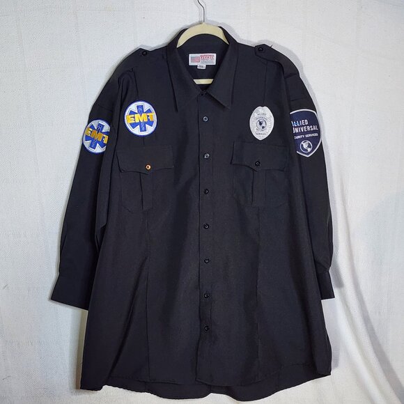 National Patrol Permanent Press Black LS Allied Universal EMT Work Shirt 19-19.5 - Picture 1 of 16